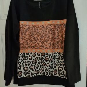 Crazy Train Black and Brown Patterned Sweatshirt
